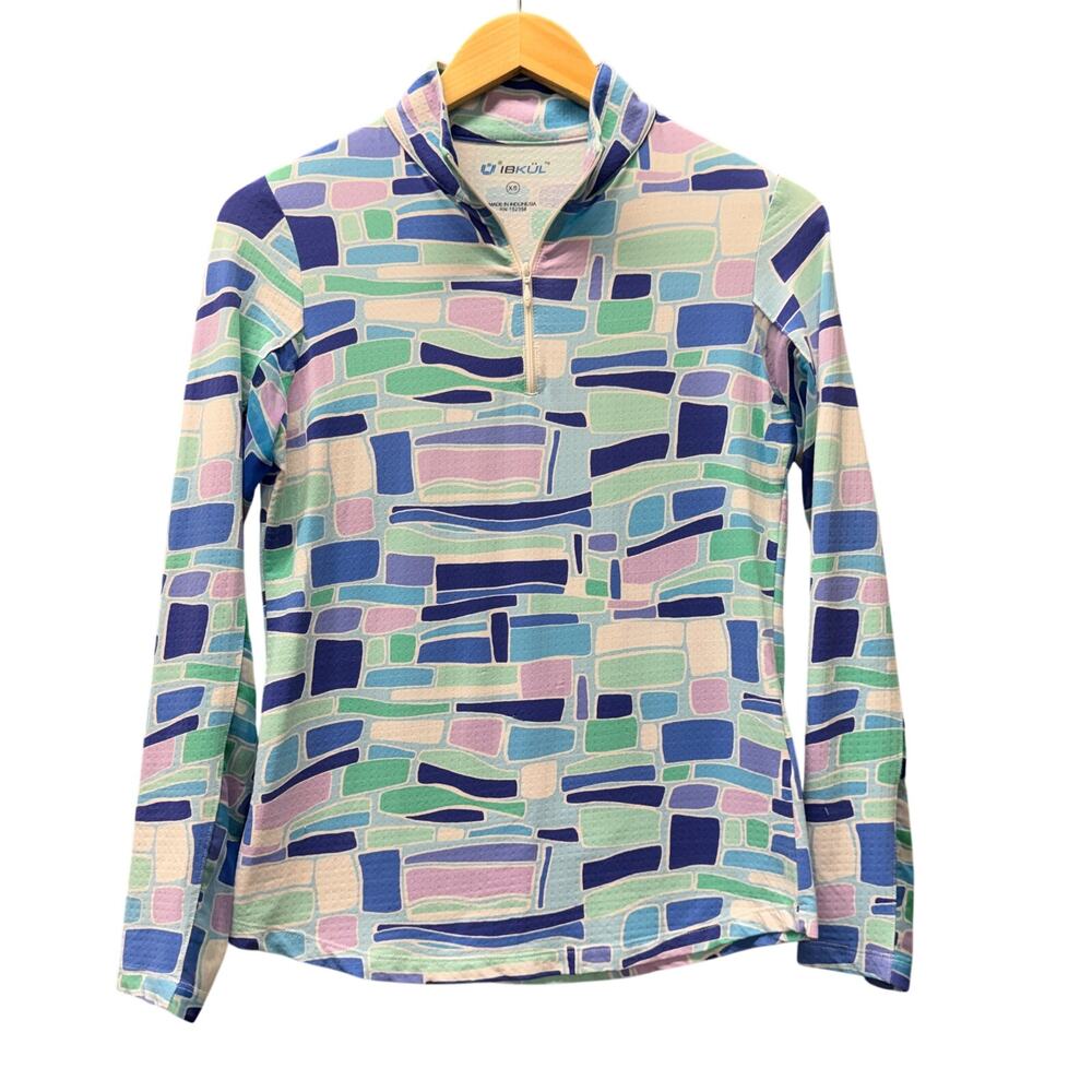 Ibkul Golf Shirt Womens XS Mesh Panel Long Sleeve Blue Green Pink 1/4‎ Zip